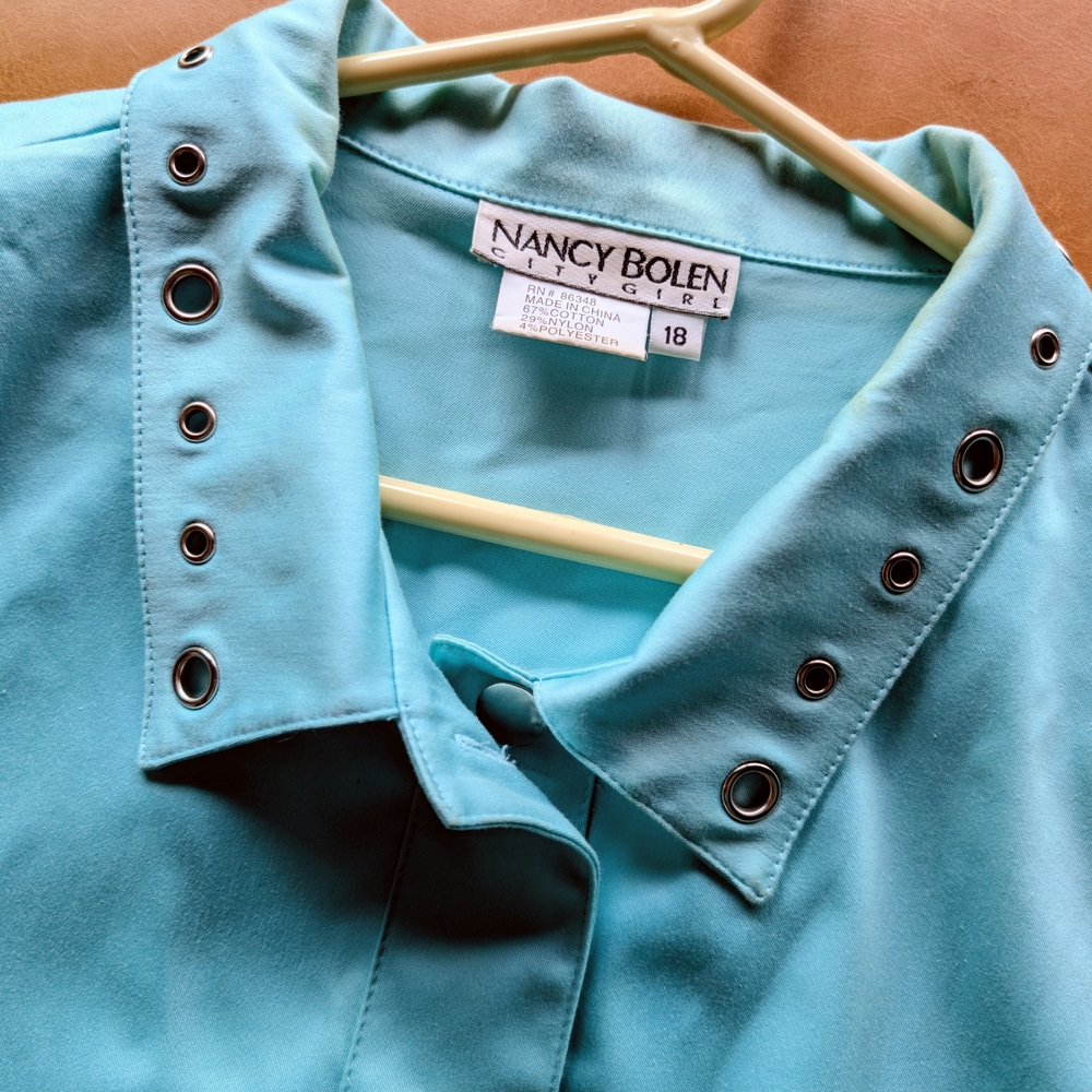 NANCY BOLEN City Girl - Blazer w/Riveted Cutouts - Aqua - 18 - Like New - Picture 5 of 15